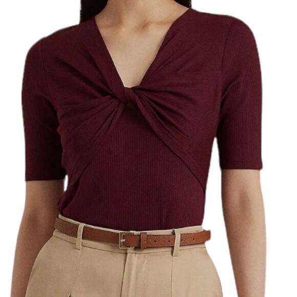 Lauren Ralph Lauren Mariya Mid Sleeve Twist Front Rib Knit Tshirt NEW Size Small - Picture 3 of 7